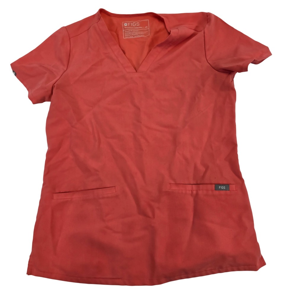 FIGS Technical Coral Orange Scrub Top V Neck Short Sleeve Women's XS FW1100